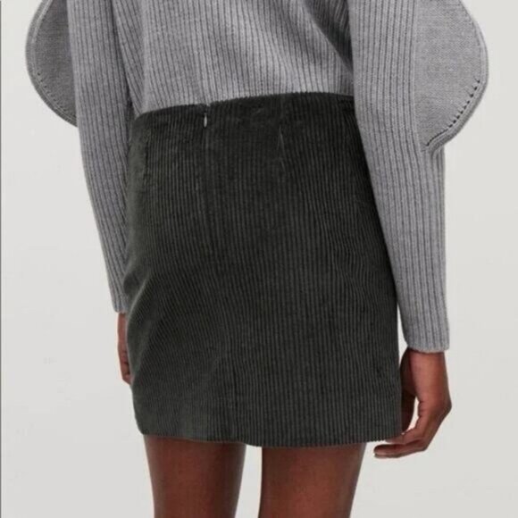 Cos Corduroy Lined Mini Skirt In Dark Gray Women's Size 2 - Picture 2 of 5